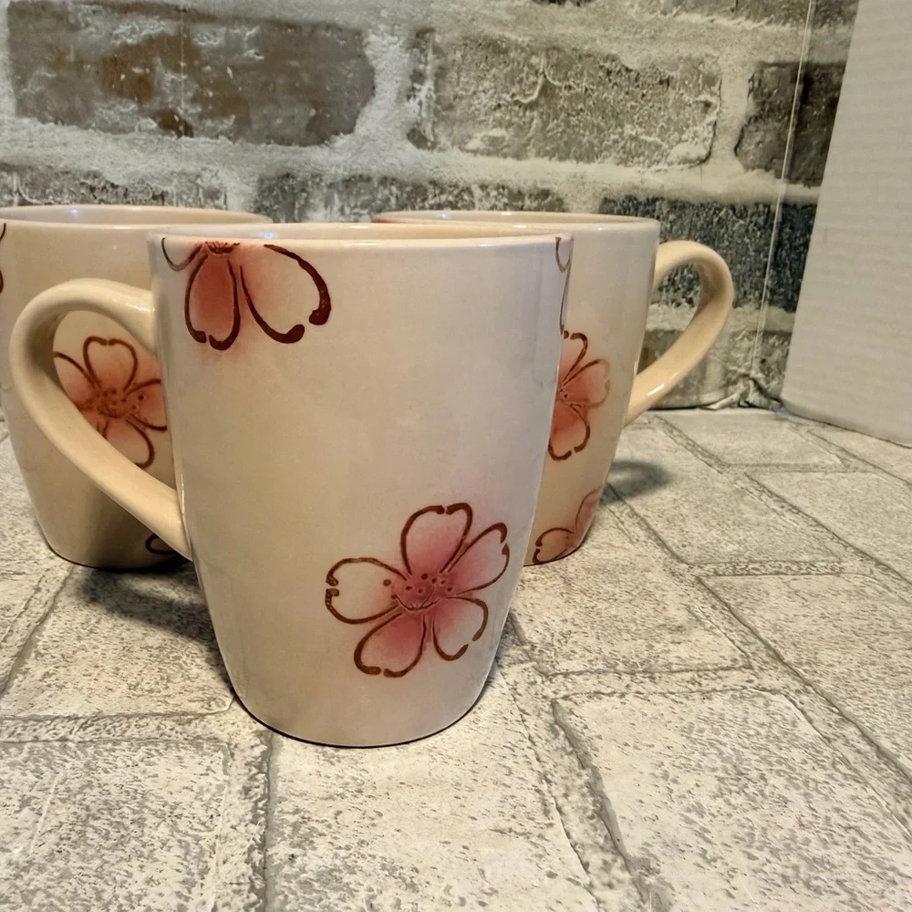 Lot of 3 Pier 1 imports ceramic mugs pink floral